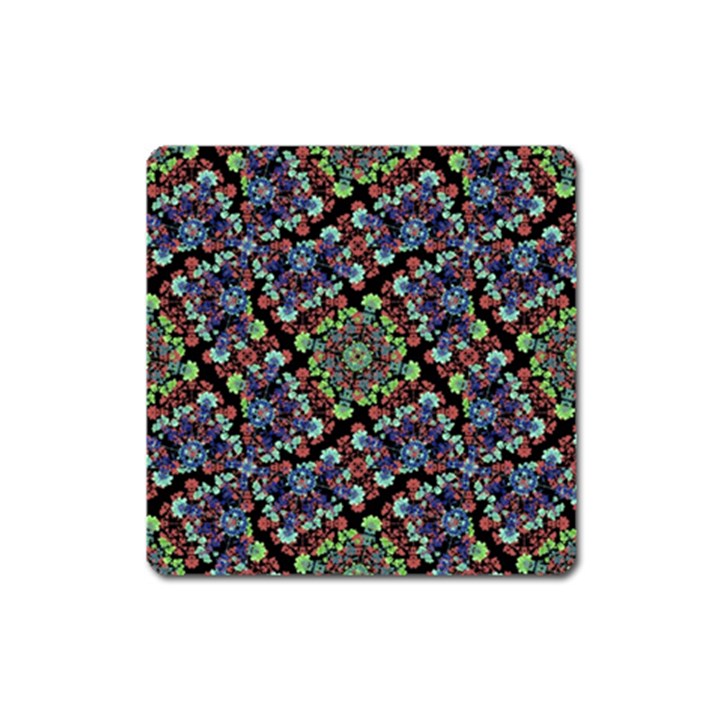 Colorful Floral Collage Pattern Square Magnet