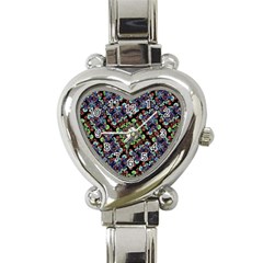 Colorful Floral Collage Pattern Heart Italian Charm Watch by dflcprints