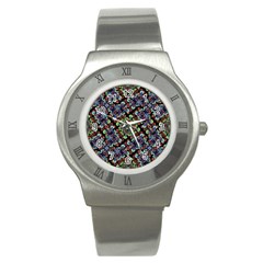 Colorful Floral Collage Pattern Stainless Steel Watch by dflcprints