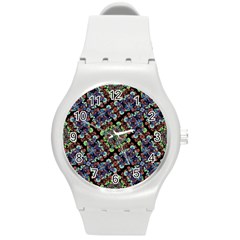 Colorful Floral Collage Pattern Round Plastic Sport Watch (m) by dflcprints