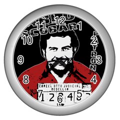 Pablo Escobar Wall Clocks (silver)  by Valentinaart