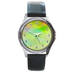 Abstract Yellow Green Oil Round Metal Watch