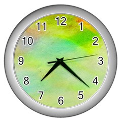 Abstract Yellow Green Oil Wall Clocks (Silver) 