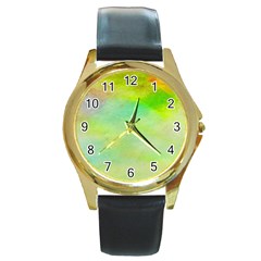 Abstract Yellow Green Oil Round Gold Metal Watch