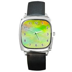 Abstract Yellow Green Oil Square Metal Watch