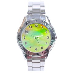 Abstract Yellow Green Oil Stainless Steel Analogue Watch