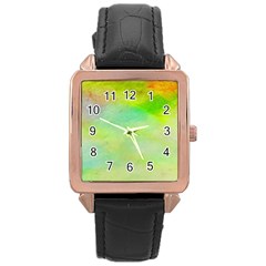 Abstract Yellow Green Oil Rose Gold Leather Watch 