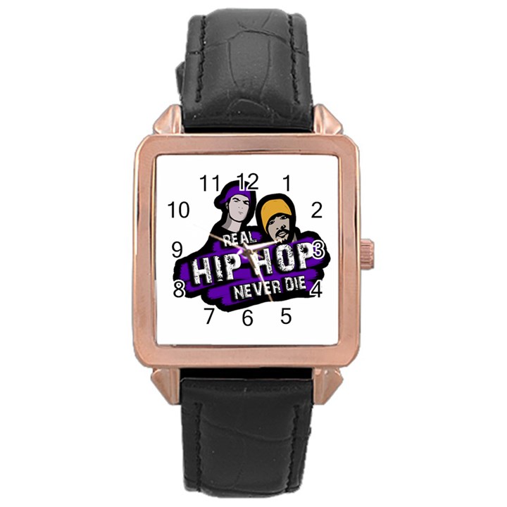 Real Hip Hop never die Rose Gold Leather Watch 