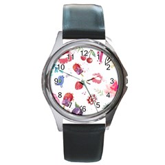 Hand Painted Summer Background  Round Metal Watch by TastefulDesigns