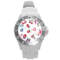 Hand Painted Summer Background  Round Plastic Sport Watch (l) by TastefulDesigns