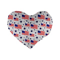 Flag Of The Usa Pattern Standard 16  Premium Heart Shape Cushions