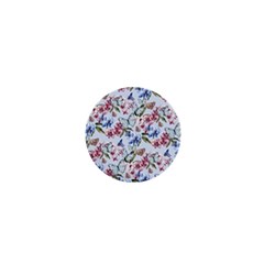 Watercolor Flowers Butterflies Pattern Blue Red 1  Mini Buttons by EDDArt