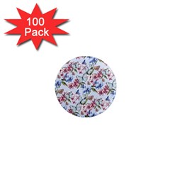 Watercolor Flowers Butterflies Pattern Blue Red 1  Mini Magnets (100 Pack)  by EDDArt