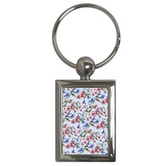 Watercolor Flowers Butterflies Pattern Blue Red Key Chains (rectangle) 