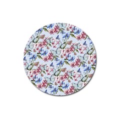 Watercolor Flowers Butterflies Pattern Blue Red Magnet 3  (round) by EDDArt