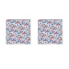 Watercolor Flowers Butterflies Pattern Blue Red Cufflinks (square) by EDDArt