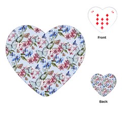 Watercolor Flowers Butterflies Pattern Blue Red Playing Cards (heart)  by EDDArt