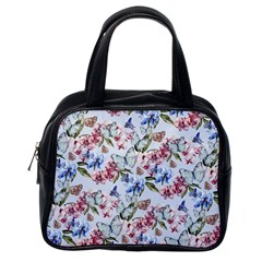 Watercolor Flowers Butterflies Pattern Blue Red Classic Handbags (one Side) by EDDArt