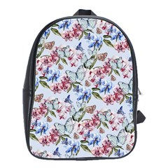 Watercolor Flowers Butterflies Pattern Blue Red School Bags(large)  by EDDArt