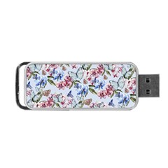 Watercolor Flowers Butterflies Pattern Blue Red Portable Usb Flash (one Side) by EDDArt