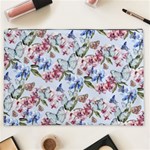 Watercolor Flowers Butterflies Pattern Blue Red Cosmetic Bag (XXL)  Front