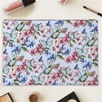 Watercolor Flowers Butterflies Pattern Blue Red Cosmetic Bag (XXL)  Back