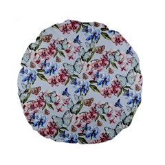 Watercolor Flowers Butterflies Pattern Blue Red Standard 15  Premium Round Cushions by EDDArt