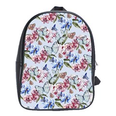 Watercolor Flowers Butterflies Pattern Blue Red School Bags (xl)  by EDDArt