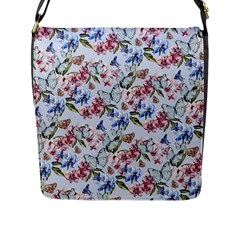 Watercolor Flowers Butterflies Pattern Blue Red Flap Messenger Bag (l)  by EDDArt