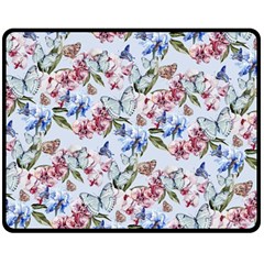 Watercolor Flowers Butterflies Pattern Blue Red Double Sided Fleece Blanket (medium)  by EDDArt