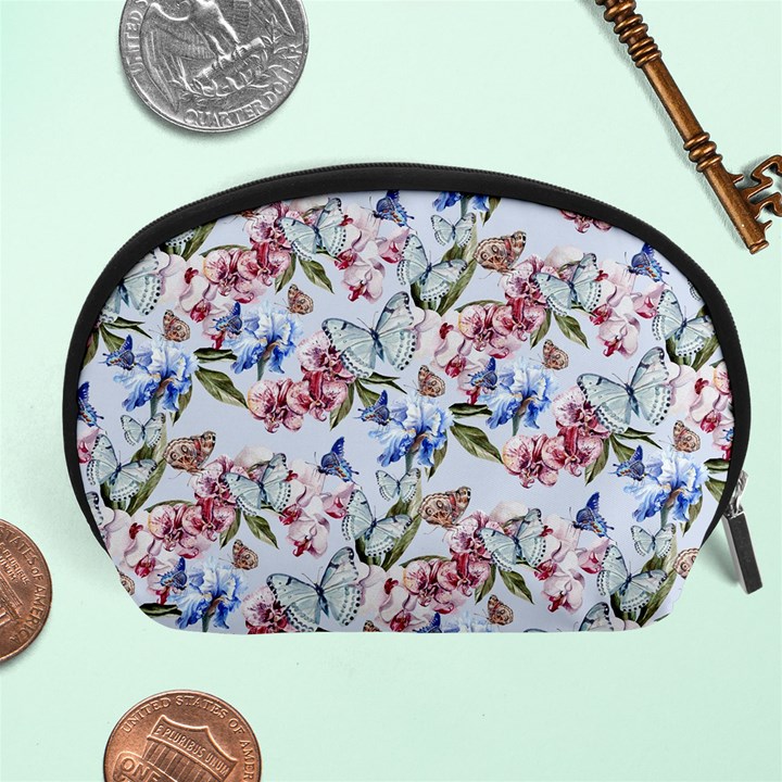 Watercolor Flowers Butterflies Pattern Blue Red Accessory Pouches (Large) 