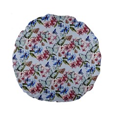 Watercolor Flowers Butterflies Pattern Blue Red Standard 15  Premium Flano Round Cushions