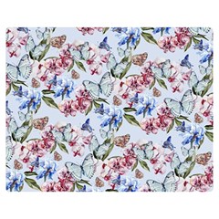 Watercolor Flowers Butterflies Pattern Blue Red Double Sided Flano Blanket (medium)  by EDDArt