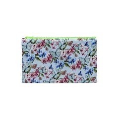 Watercolor Flowers Butterflies Pattern Blue Red Cosmetic Bag (xs) by EDDArt