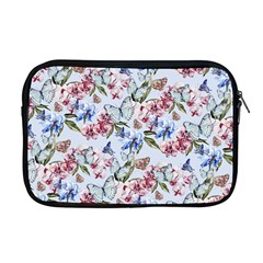 Watercolor Flowers Butterflies Pattern Blue Red Apple Macbook Pro 17  Zipper Case by EDDArt