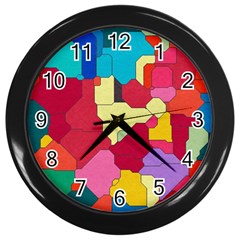 Colorful Leather Pieces             Wall Clock (black) by LalyLauraFLM