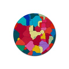 Colorful Leather Pieces             Rubber Round Coaster (4 Pack) by LalyLauraFLM