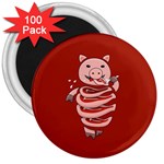 Red Stupid Self Eating Gluttonous Pig 3  Magnets (100 pack) Front