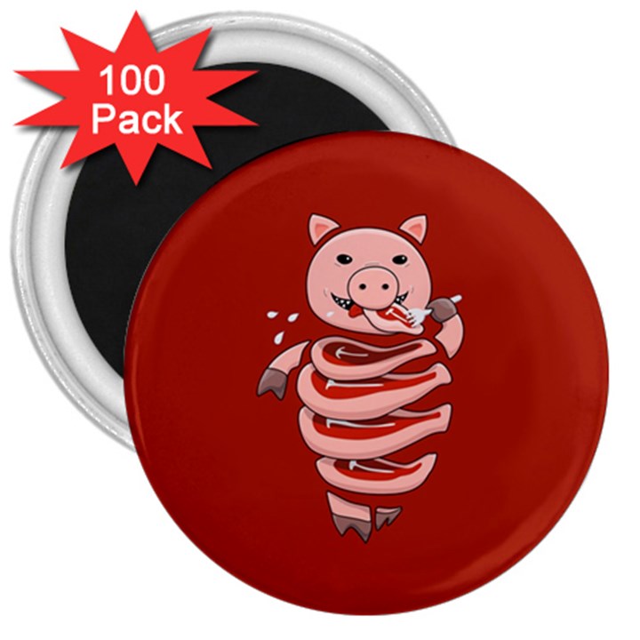 Red Stupid Self Eating Gluttonous Pig 3  Magnets (100 pack)