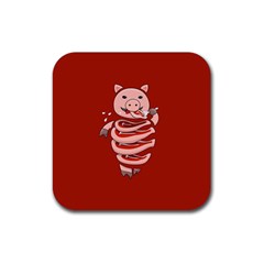 Red Stupid Self Eating Gluttonous Pig Rubber Coaster (square)  by CreaturesStore