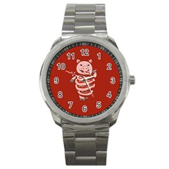 Red Stupid Self Eating Gluttonous Pig Sport Metal Watch by CreaturesStore