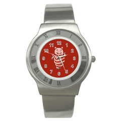 Red Stupid Self Eating Gluttonous Pig Stainless Steel Watch by CreaturesStore