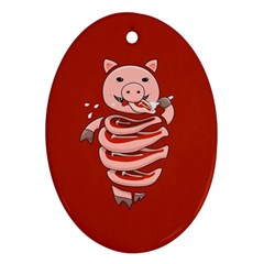 Red Stupid Self Eating Gluttonous Pig Oval Ornament (two Sides)