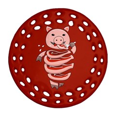 Red Stupid Self Eating Gluttonous Pig Ornament (round Filigree) by CreaturesStore