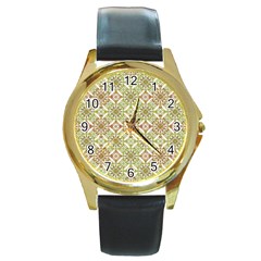 Colorful Stylized Floral Boho Round Gold Metal Watch by dflcprints