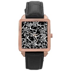 Skulls Pattern Rose Gold Leather Watch 