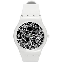 Skulls Pattern Round Plastic Sport Watch (m)