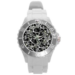 Skulls Pattern Round Plastic Sport Watch (l) by ValentinaDesign