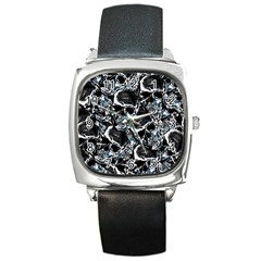 Skulls Pattern Square Metal Watch by ValentinaDesign