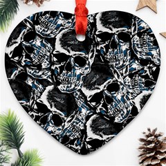 Skulls Pattern Heart Ornament (two Sides) by ValentinaDesign